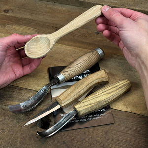DIY 3-Piece Spoon Carving Kit for Beginners – Linden, Cherry & Oak Wood Blanks detail view by Sharky Forged Steel Tools