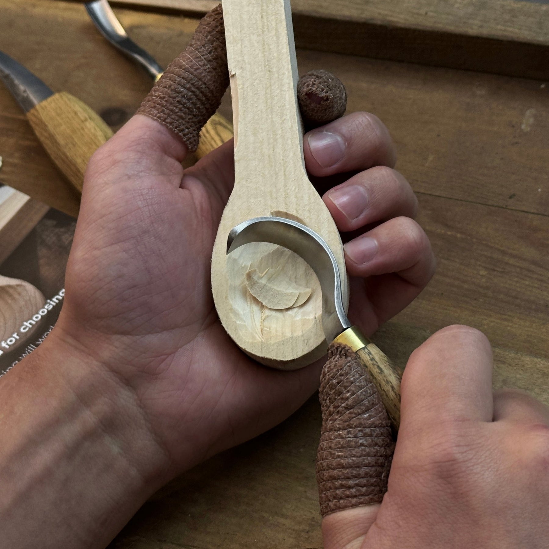 DIY 3-Piece Spoon Carving Kit detail view by Sharky Forged Steel Tools