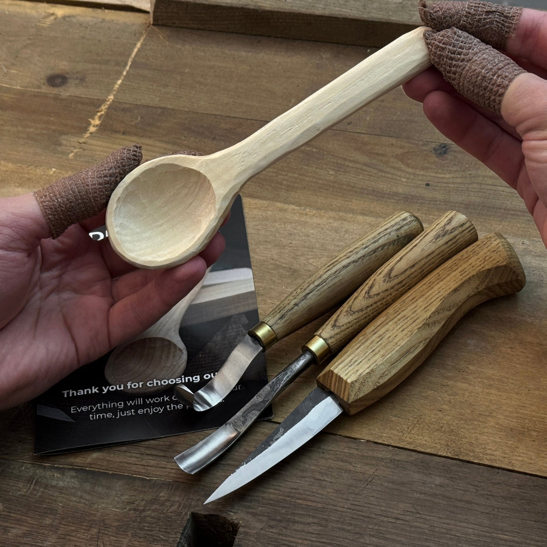 DIY 3-Piece Spoon Carving Kit detail view by Sharky Forged Steel Tools
