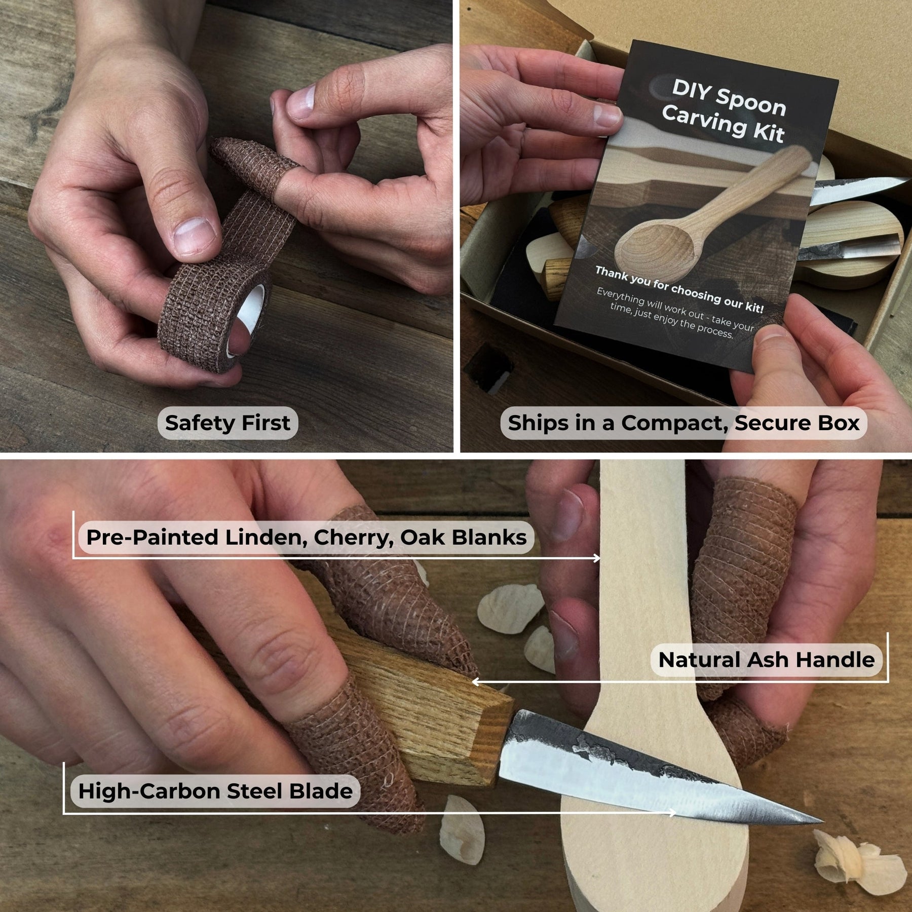 DIY 3-Piece Spoon Carving Kit detail view by Sharky Forged Steel Tools