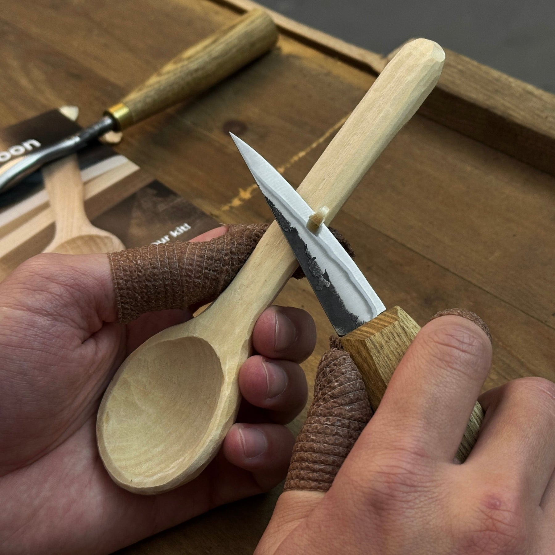 DIY 3-Piece Spoon Carving Kit detail view by Sharky Forged Steel Tools