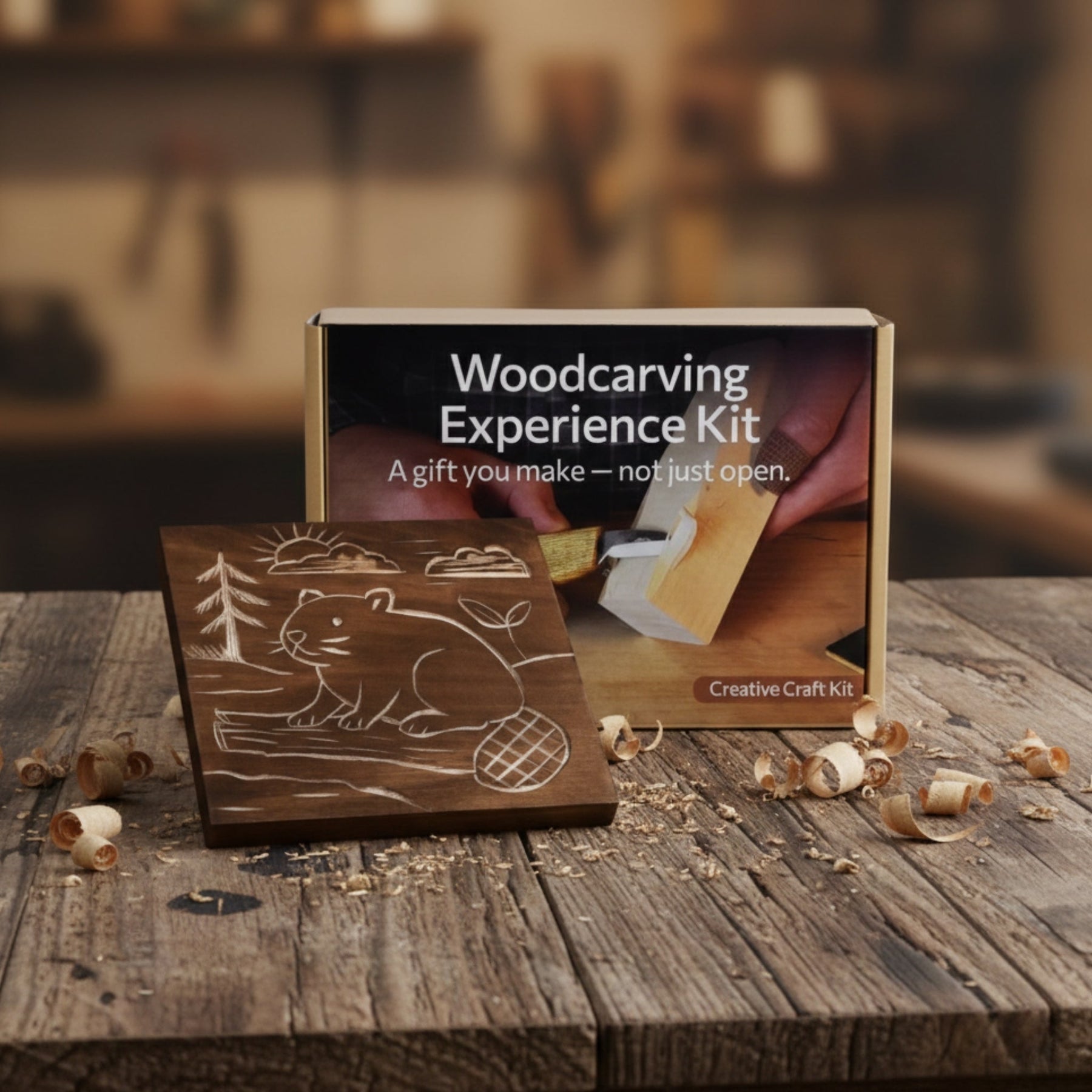 DIY Beaver Carving Kit – Wood Art Set with V-Chisel & Video Guide by Sharky Forged Steel Tools