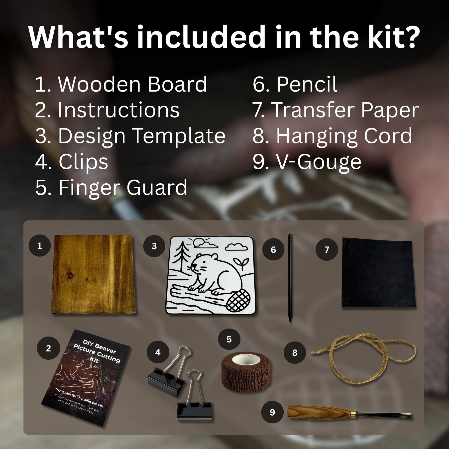 DIY Beaver Carving Kit – Wood Art Set with V-Chisel & Video Guide detail view by Sharky Forged Steel Tools