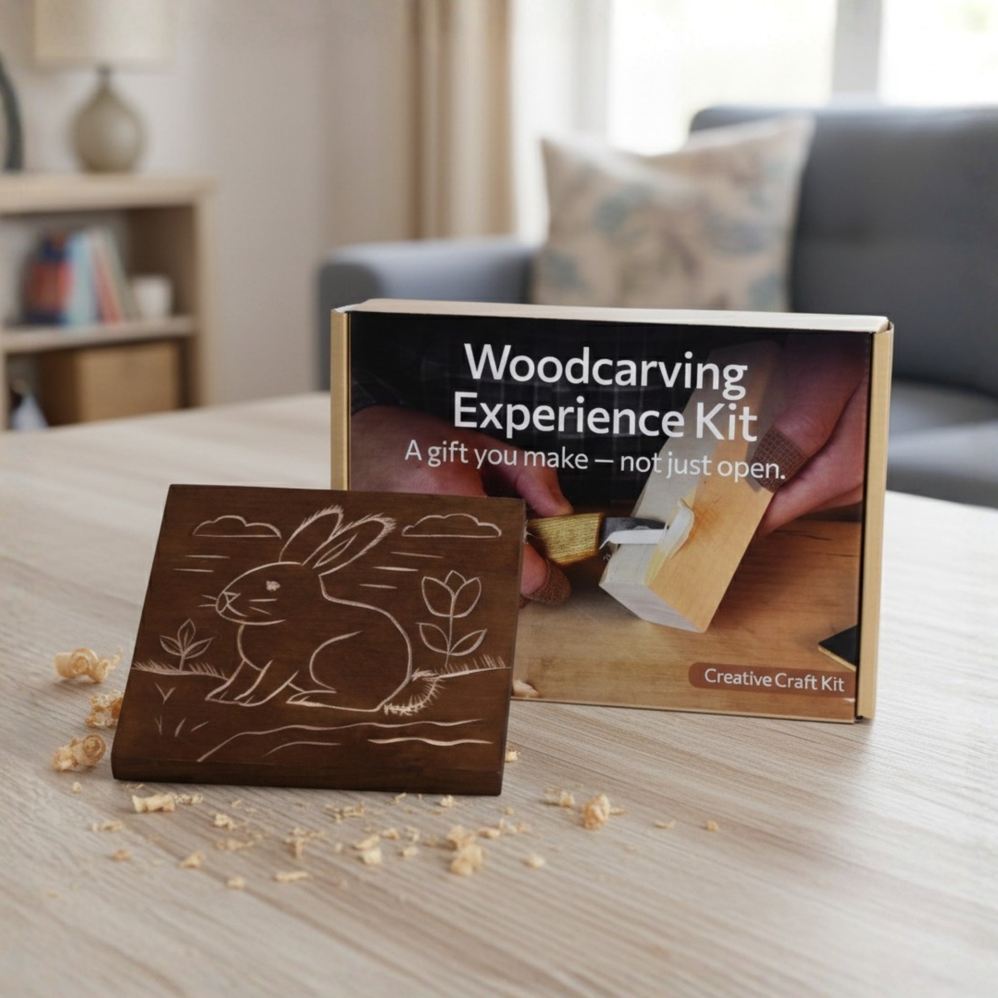 DIY Bunny Carving Kit – Wood Art Set with V-Chisel & Video Guide by Sharky Forged Steel Tools