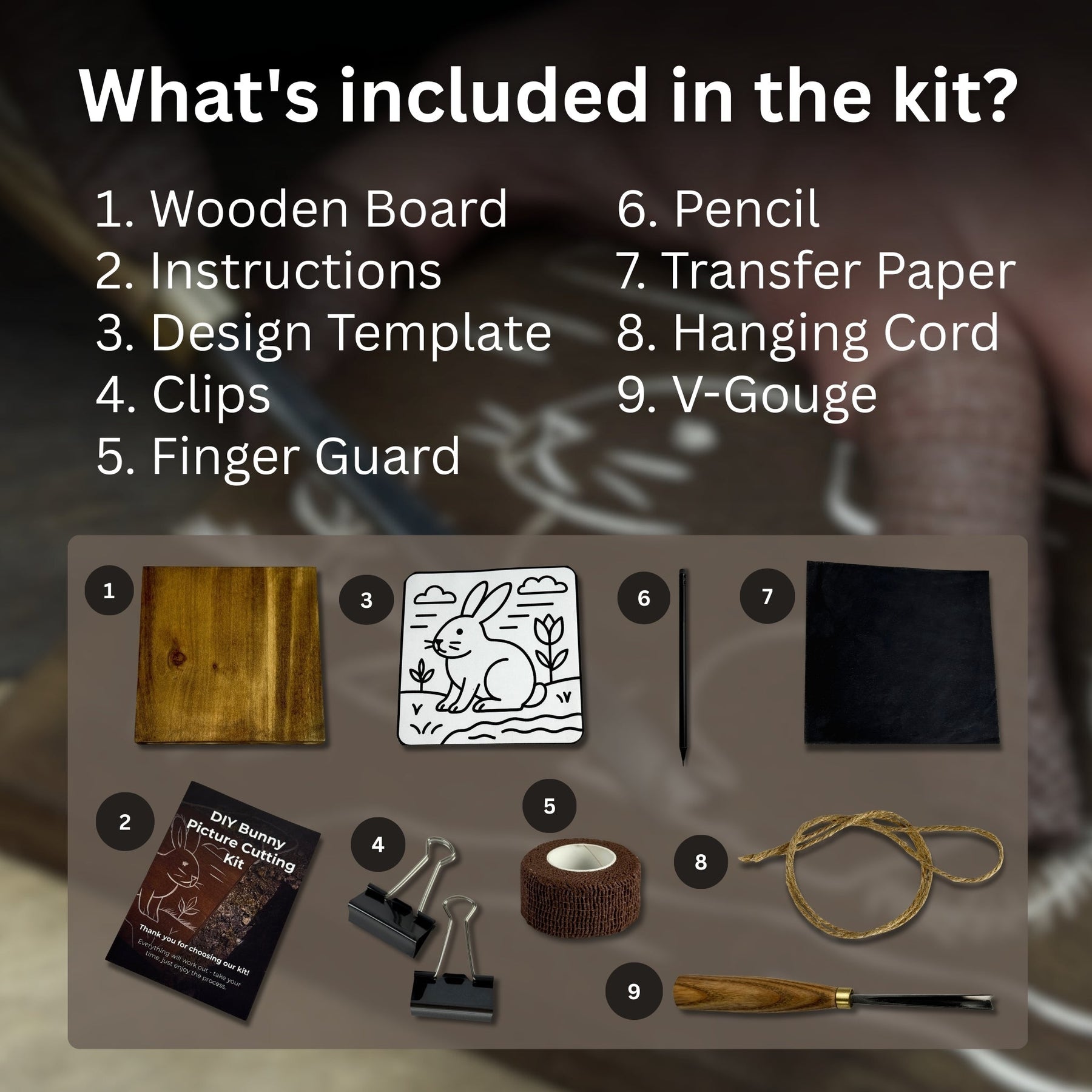 DIY Bunny Carving Kit – Wood Art Set with V-Chisel & Video Guide detail view by Sharky Forged Steel Tools