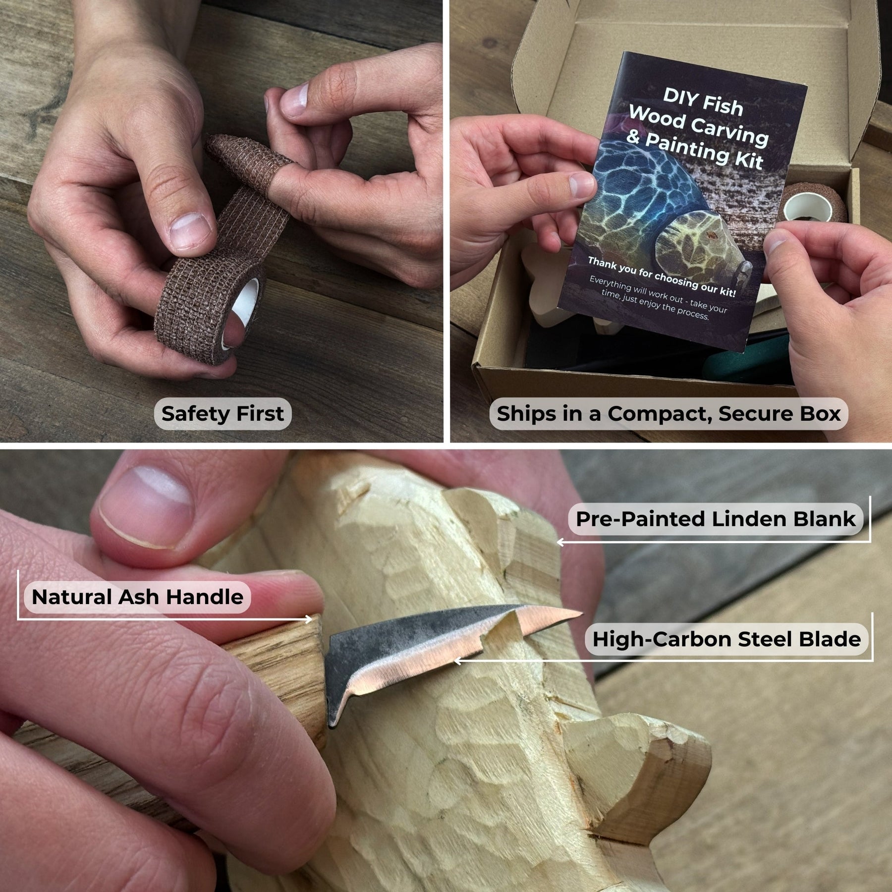 DIY Fish Wood Carving & Painting Kit – Beginner Whittling Set with Video Tutorial detail view by Sharky Forged Steel Tools