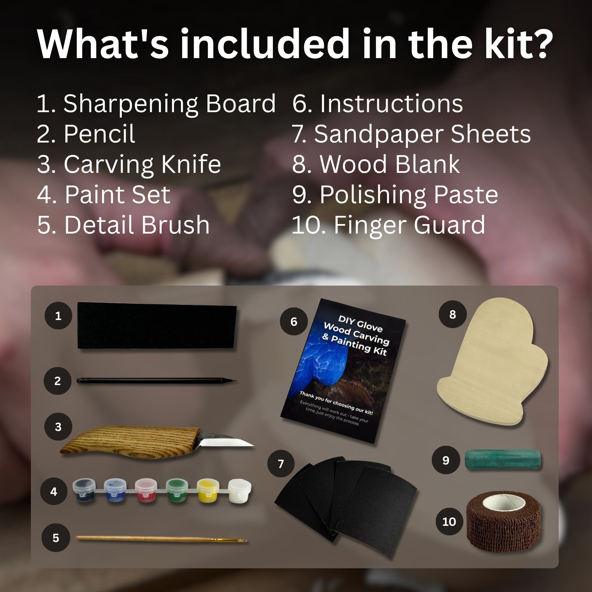 DIY Glove Wood Carving & Painting Kit detail view by Sharky Forged Steel Tools