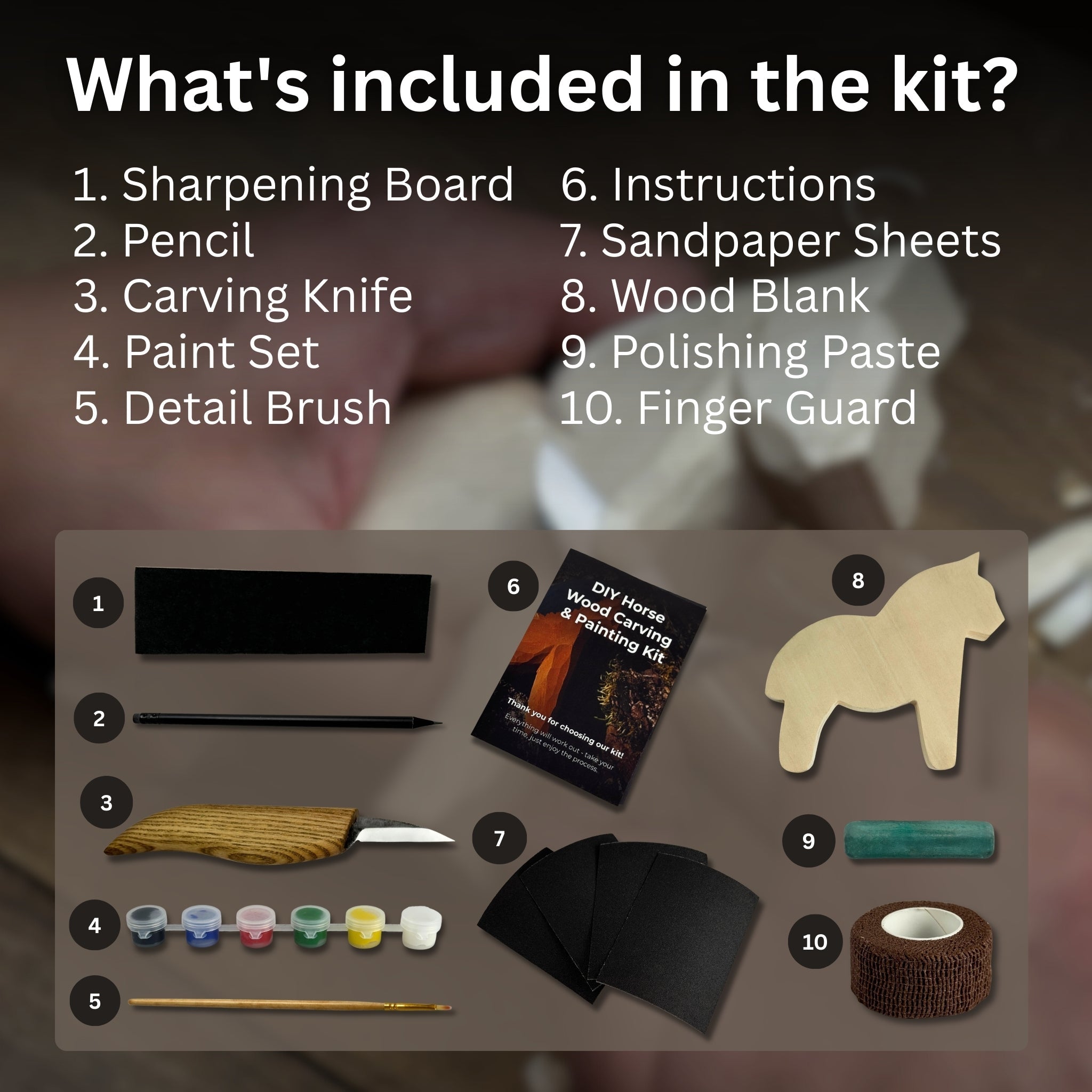 DIY Horse Wood Carving & Painting Kit detail view by Sharky Forged Steel Tools