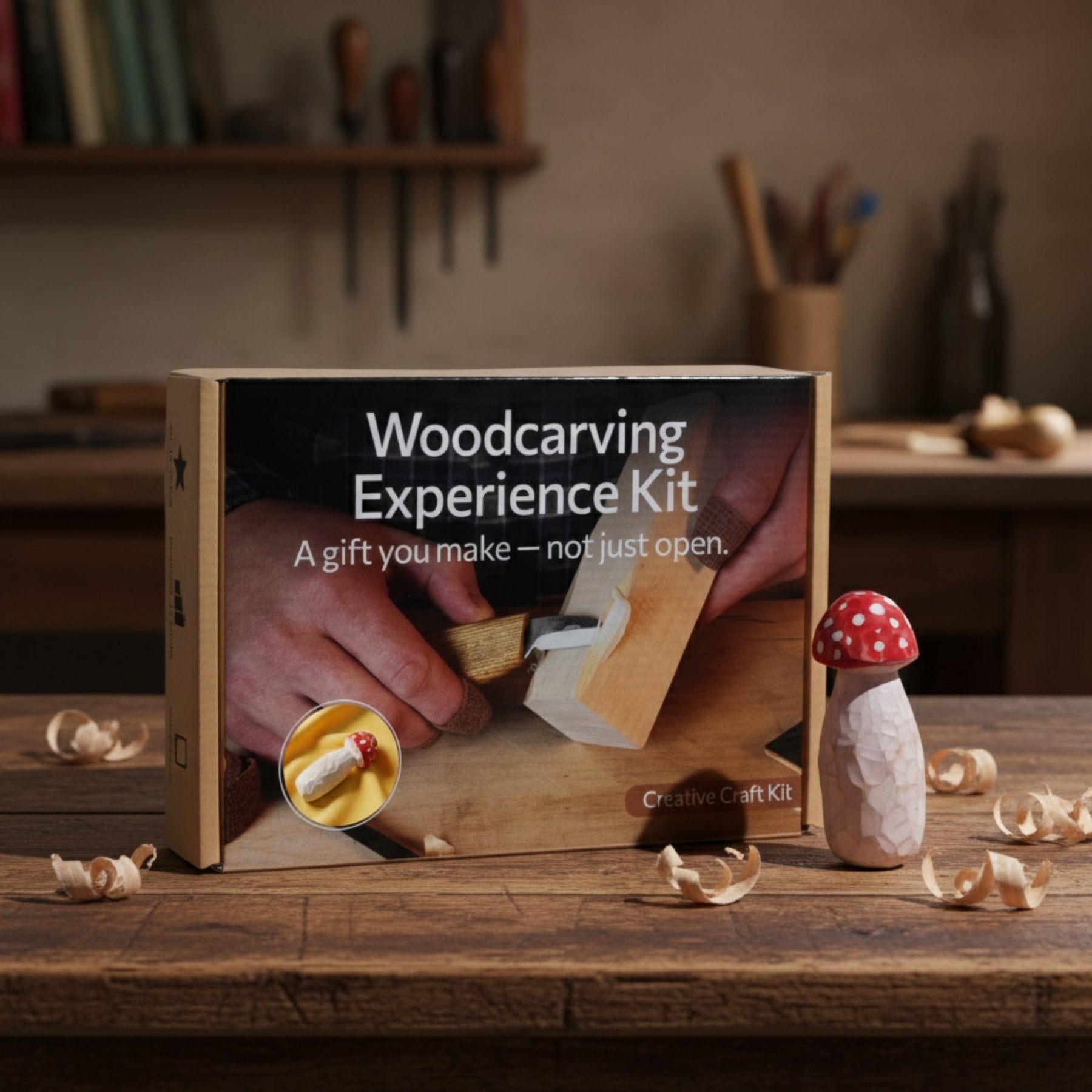 DIY Mushroom Wood Carving & Painting Kit by Sharky Forged Steel Tools
