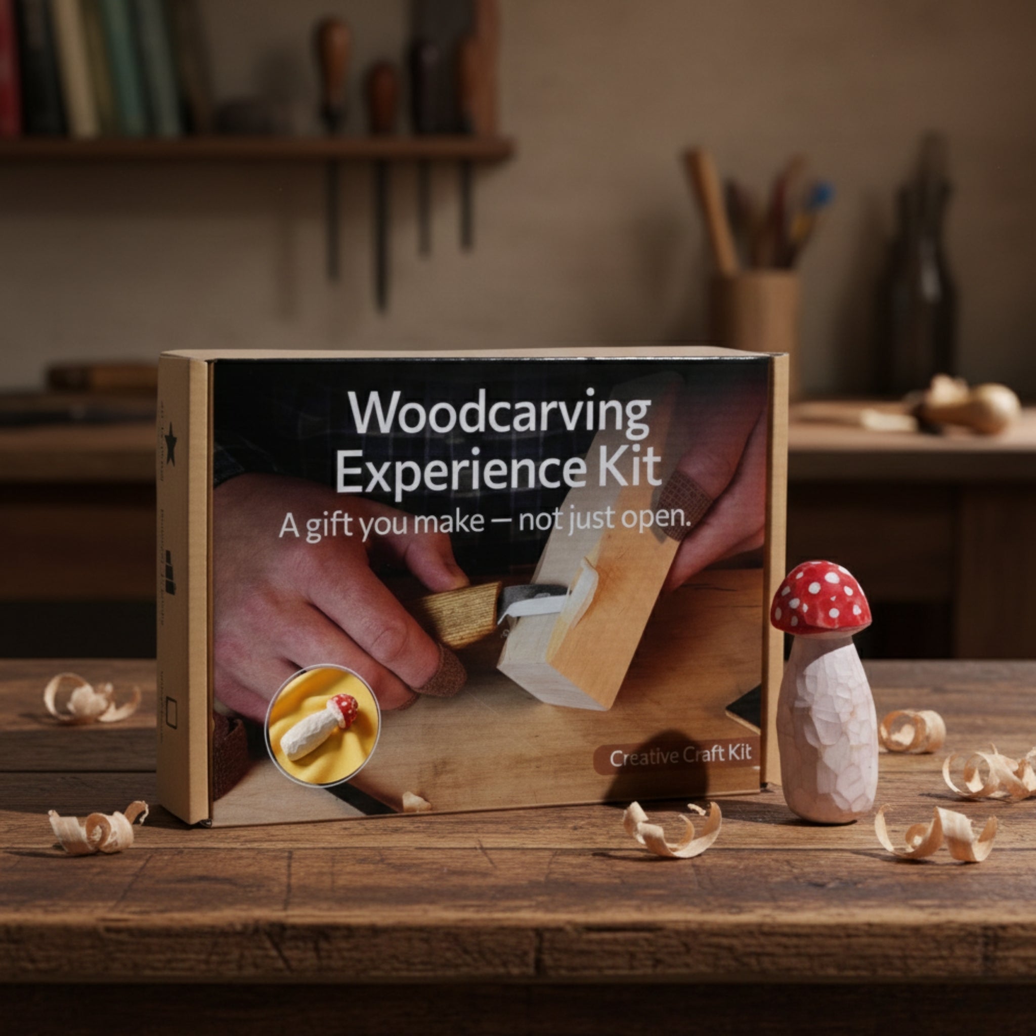 DIY Mushroom Wood Carving & Painting Kit by Sharky Forged Steel Tools