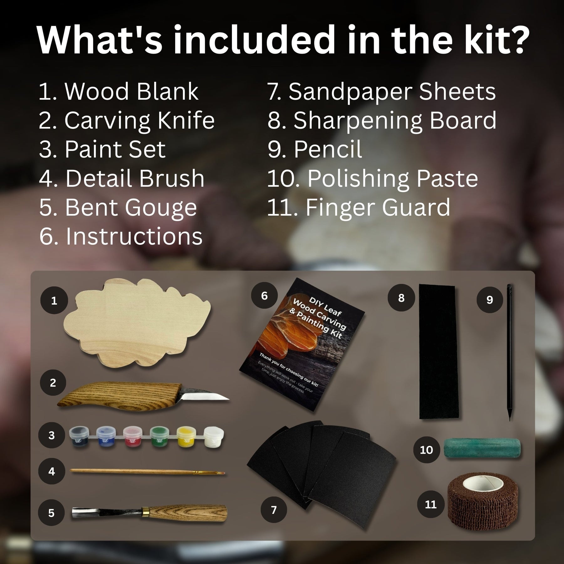 DIY Oak Leaf Carving and Painting Kit detail view by Sharky Forged Steel Tools