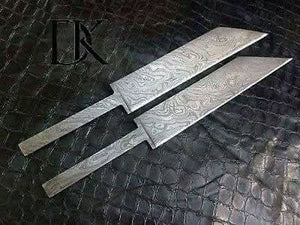 DK-0030 Lot of 2 Custom Handmade Damascus Steel Seax knife Blank Blades/ Knife making by JW SteelCrafts, Damascus knife detail photo 2