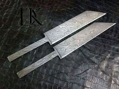 DK-0030 Lot of 2 Custom Handmade Damascus Steel Seax knife Blank Blades/ Knife making by JW SteelCrafts, Damascus knife detail photo 2