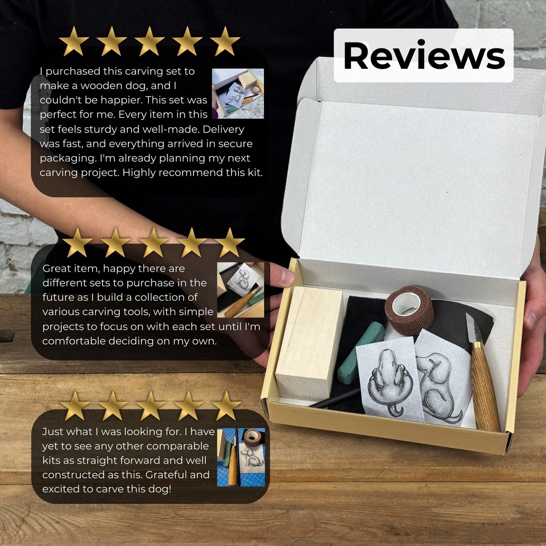 Dog Carving Kit - Complete Starter Whittling Kit for Beginners, Adults, Teens, and Kids detail view by Sharky Forged Steel