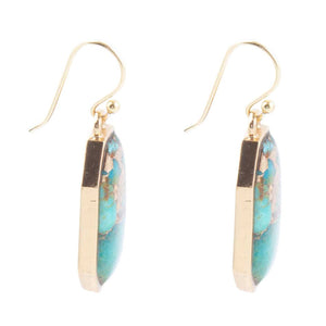Dolce Teal Blue Turquoise Matrix Golden Drop Earrings detail view by Barse Jewelry