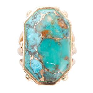 Dolce Blue Teal Turquoise Matrix and Golden Ring detail view by Barse Jewelry