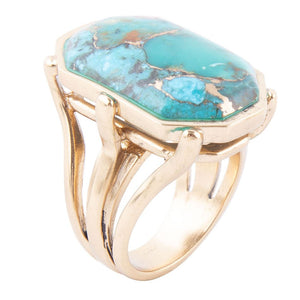 Dolce Blue Teal Turquoise Matrix and Golden Ring by Barse Jewelry