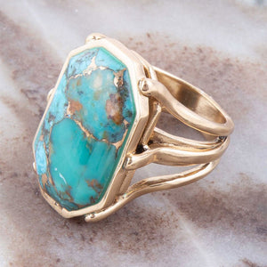 Dolce Blue Teal Turquoise Matrix and Golden Ring detail view by Barse Jewelry