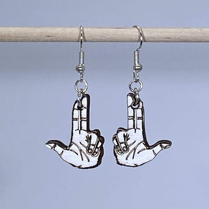 Double Finger Gun Earrings | Funny Gesture Jewelry by Cate's Concepts, LLC, handmade jewelry detail photo 4