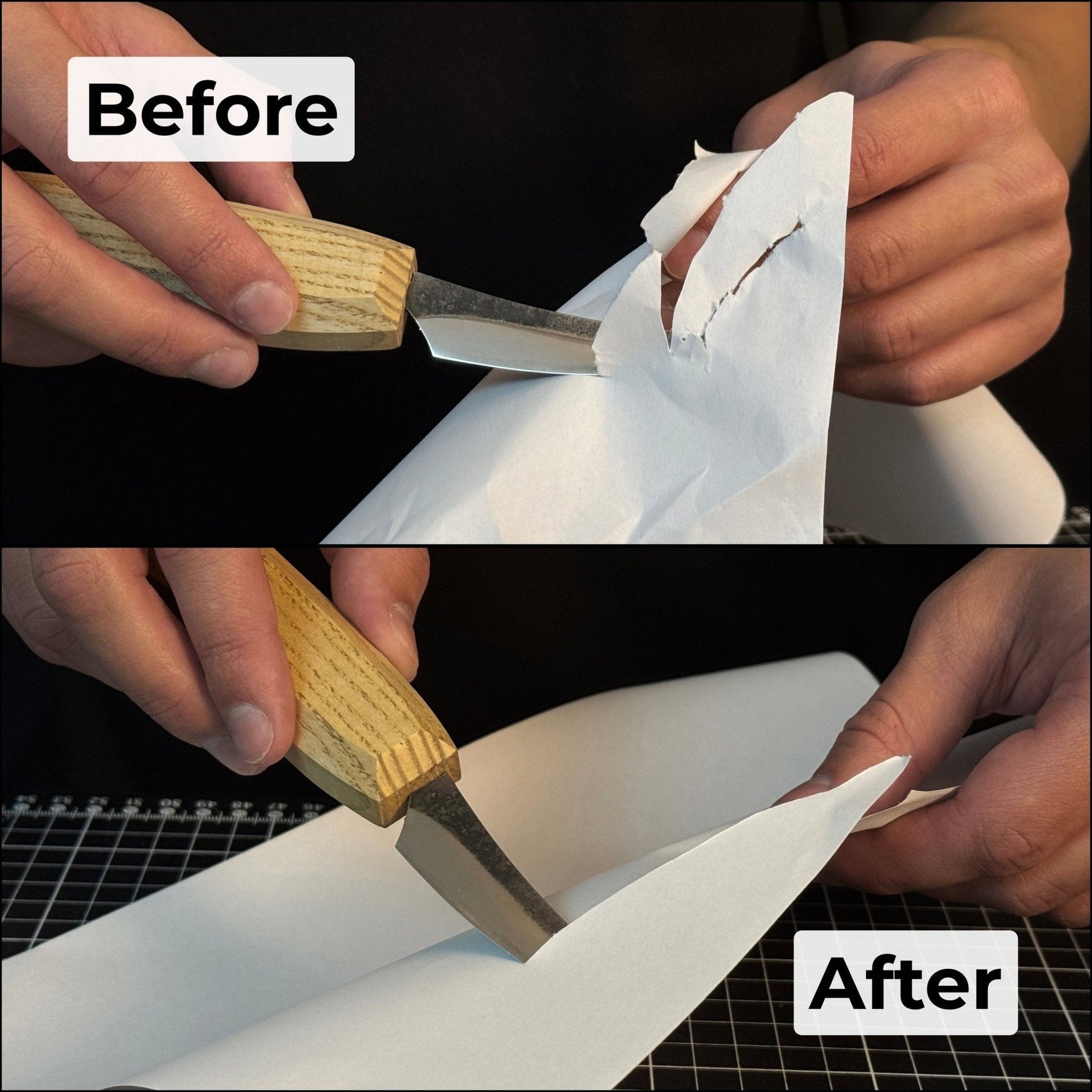 Double-Sided Leather Sharpening Strop with Polishing Paste detail view by Sharky Forged Steel Tools