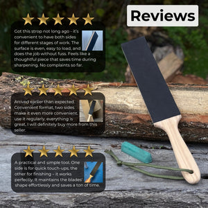 Double-Sided Leather Sharpening Strop with Polishing Paste detail view by Sharky Forged Steel Tools