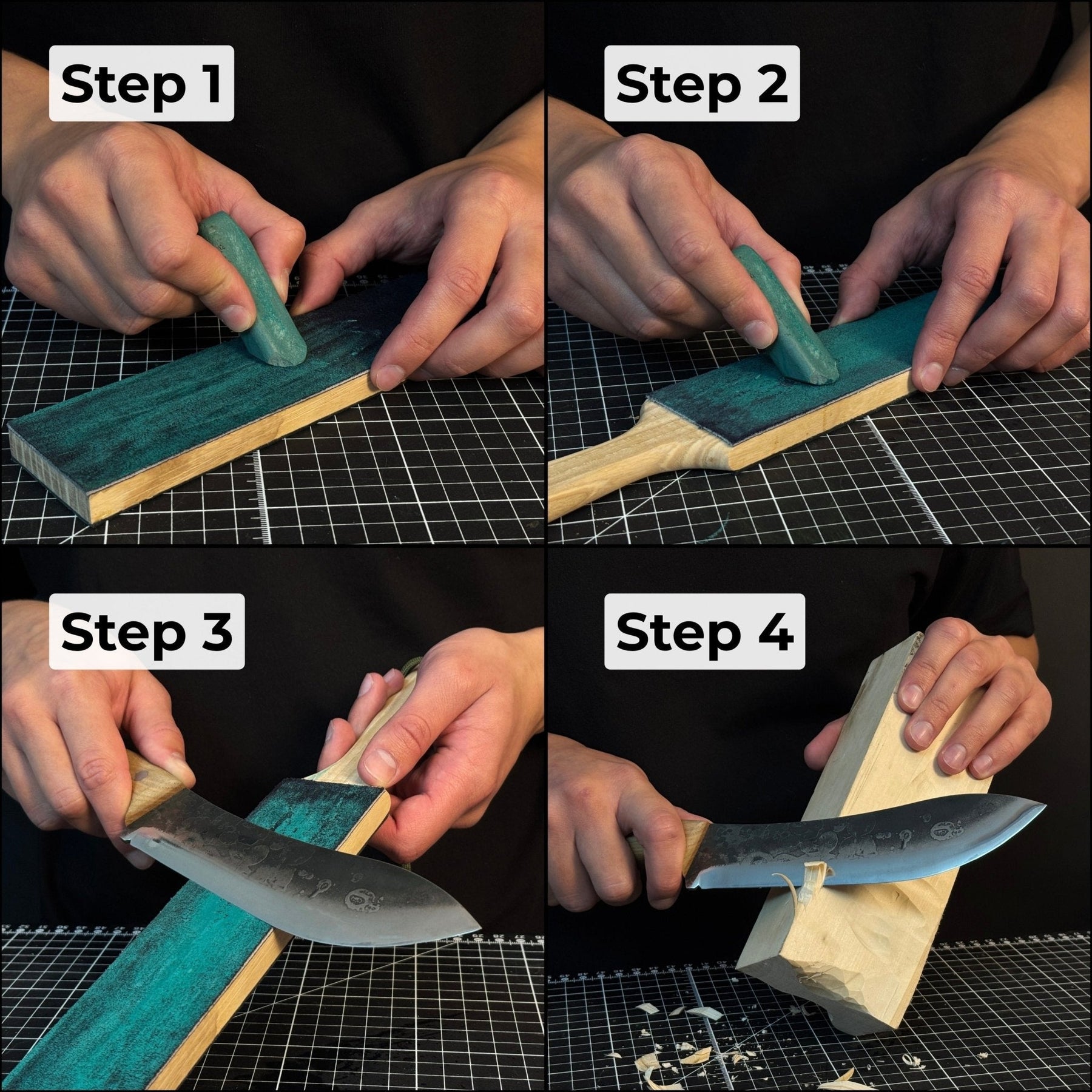 Double-Sided Leather Sharpening Strop with Polishing Paste detail view by Sharky Forged Steel Tools