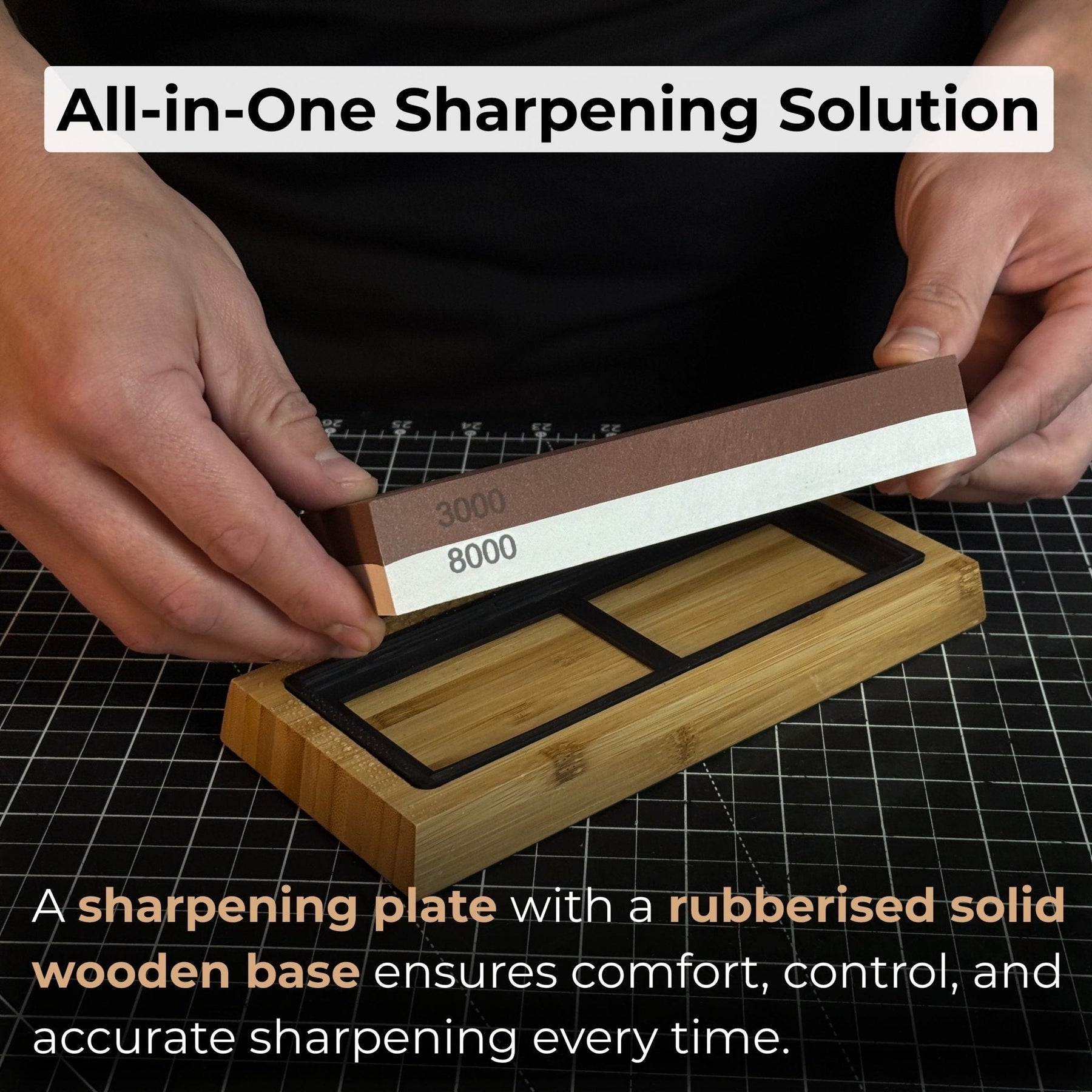 Double-Sided Sharpening Stone with Optional Wooden Stand – Grit #3000 / #8000 detail view by Sharky Forged Steel Tools