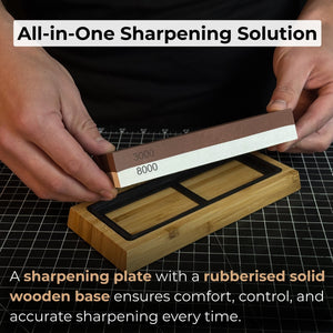 Double-Sided Sharpening Stone with Optional Wooden Stand – Grit #3000 / #8000 detail view by Sharky Forged Steel Tools
