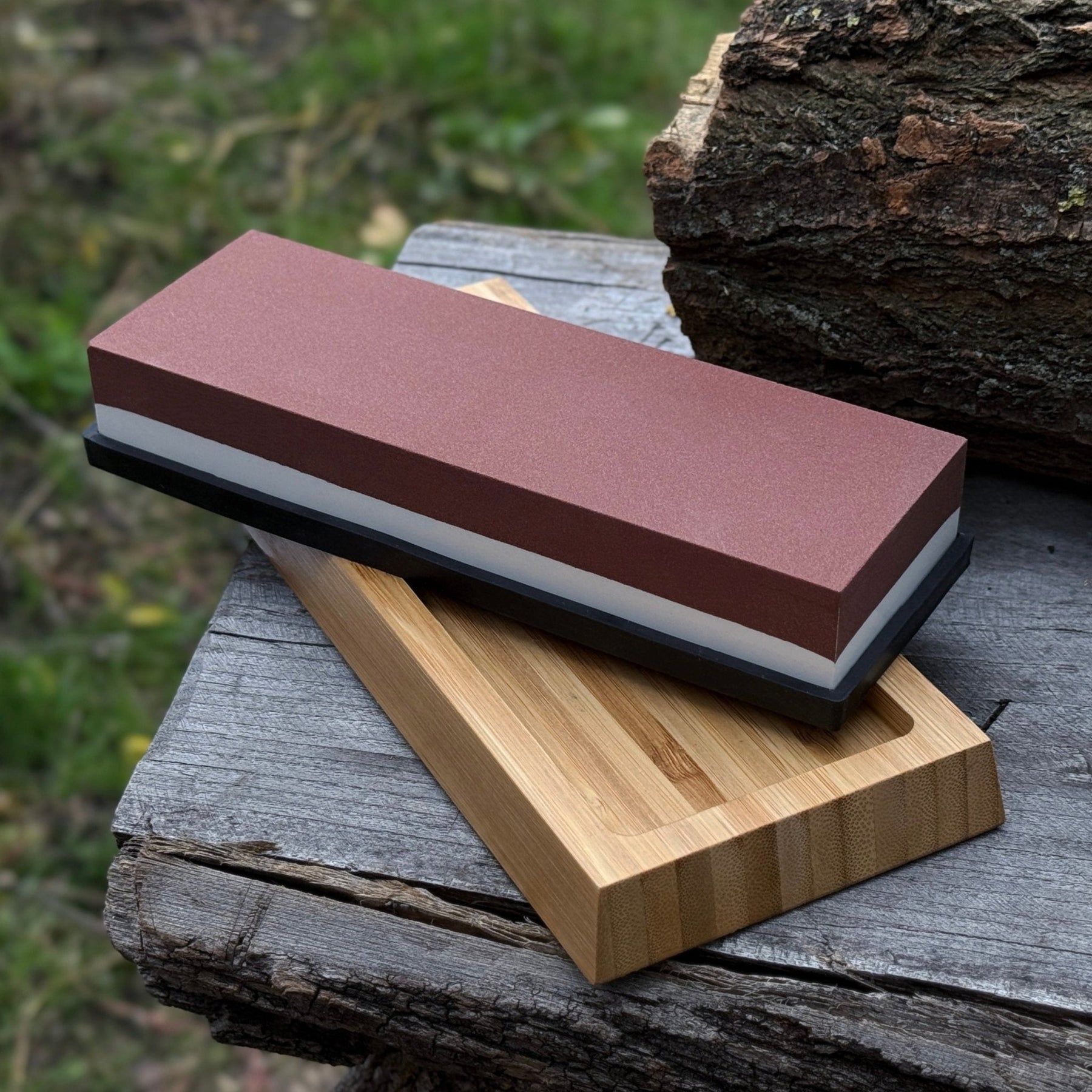Double-Sided Sharpening Stone with Optional Wooden Stand – Grit #3000 / #8000 by Sharky Forged Steel Tools