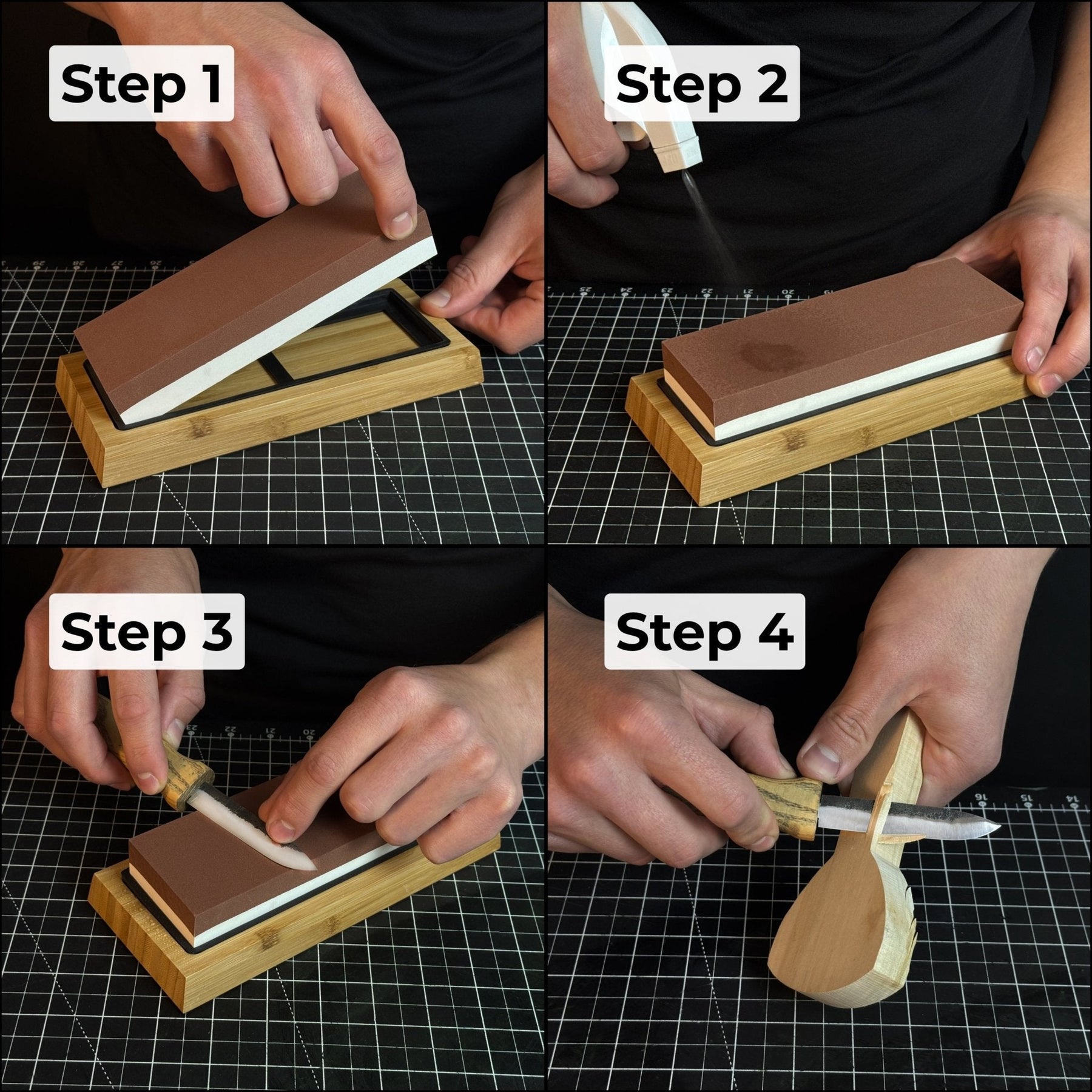Double-Sided Sharpening Stone with Optional Wooden Stand – Grit #3000 / #8000 detail view by Sharky Forged Steel Tools