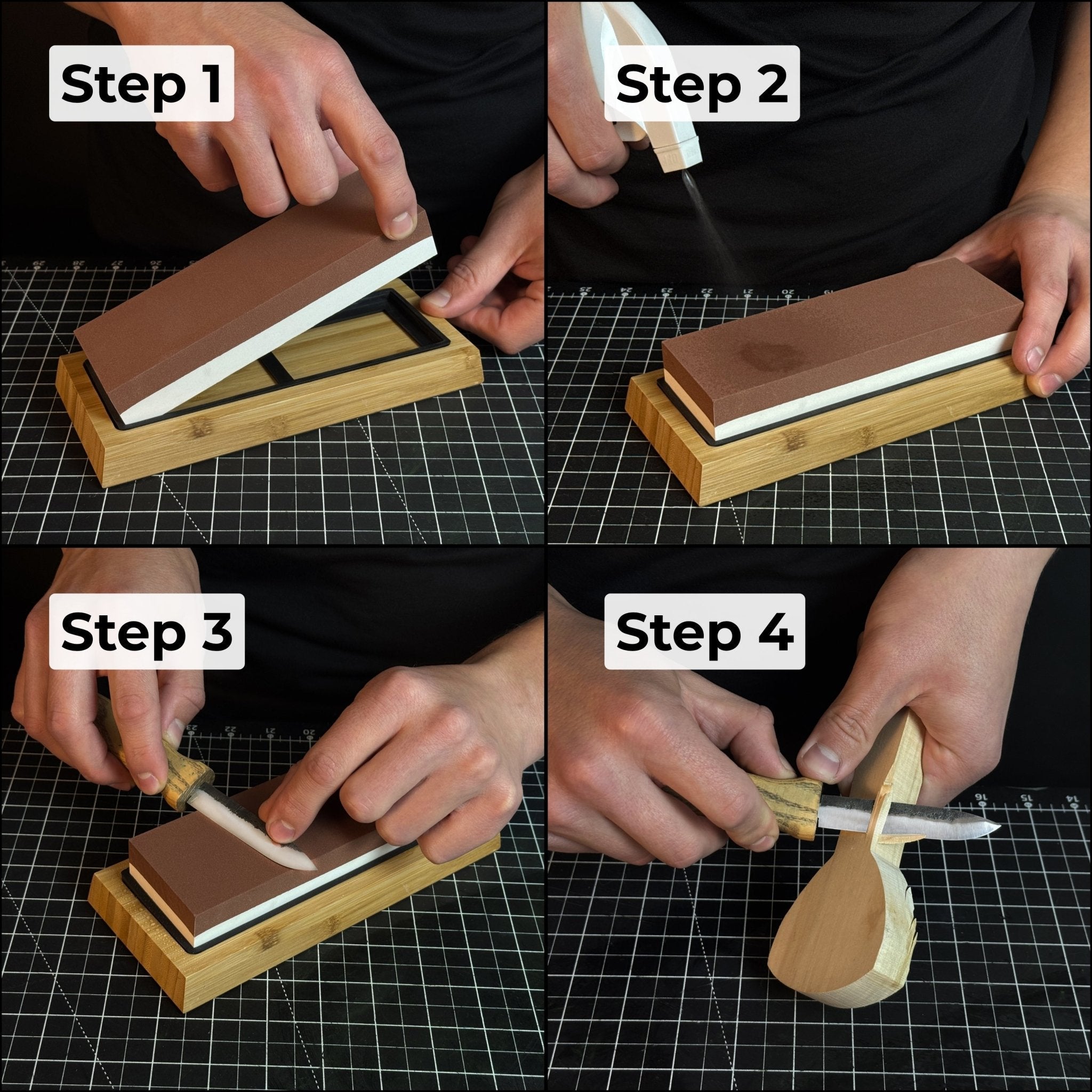 Double-Sided Sharpening Stone with Optional Wooden Stand – Grit #3000 / #8000 detail view by Sharky Forged Steel Tools