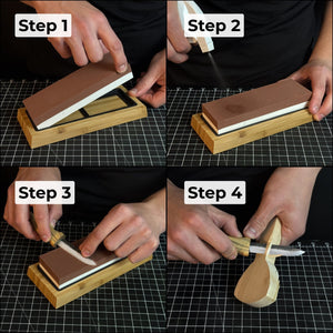 Double-Sided Sharpening Stone with Optional Wooden Stand – Grit #3000 / #8000 detail view by Sharky Forged Steel Tools