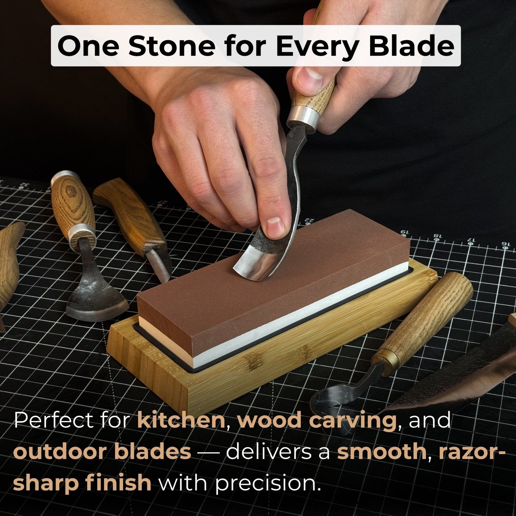 Double-Sided Sharpening Stone with Optional Wooden Stand – Grit #3000 / #8000 detail view by Sharky Forged Steel Tools