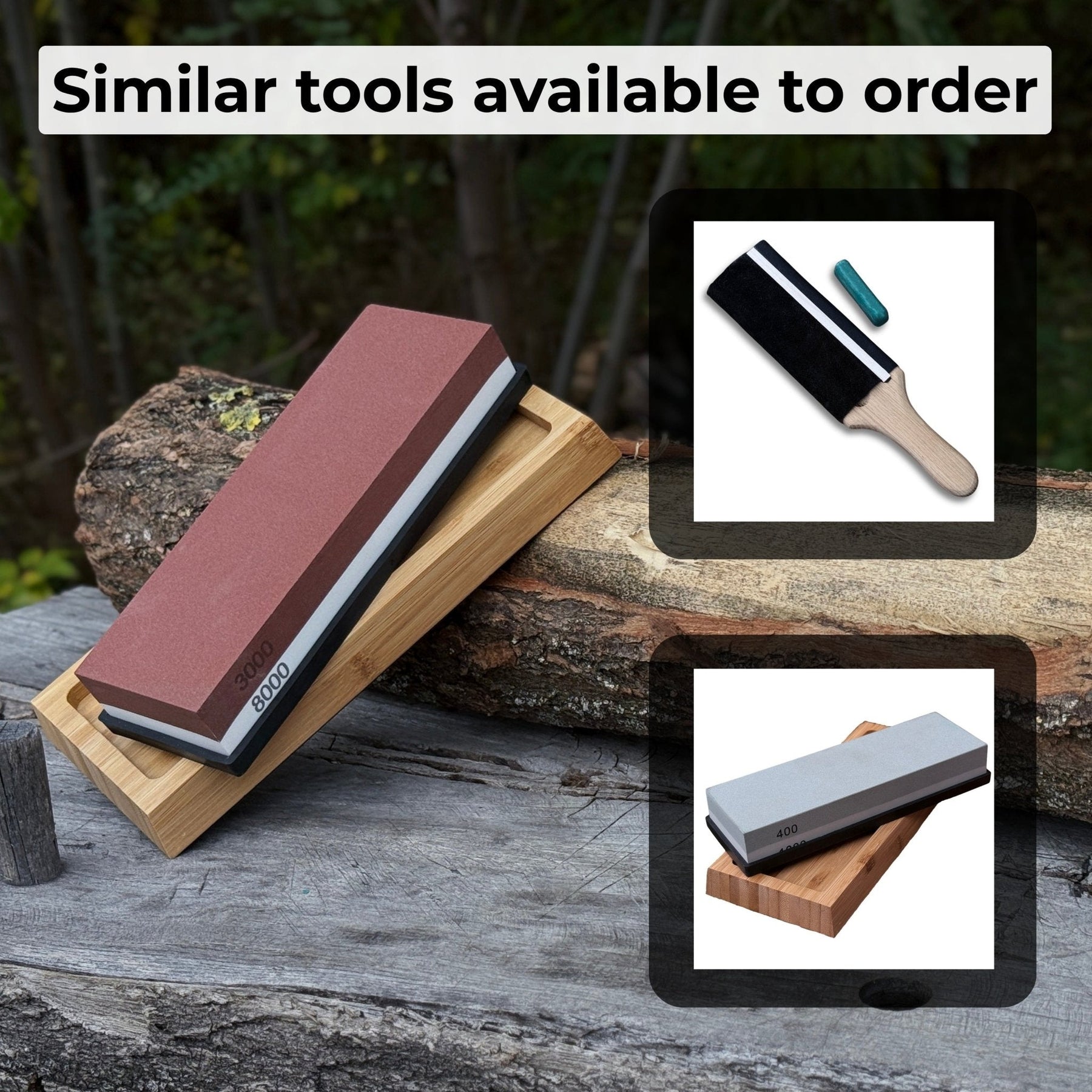 Double-Sided Sharpening Stone with Optional Wooden Stand – Grit #3000 / #8000 detail view by Sharky Forged Steel Tools