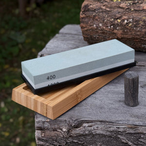 Double-Sided Sharpening Stone with Optional Wooden Stand – Grit #400 / #1000 by Sharky Forged Steel Tools