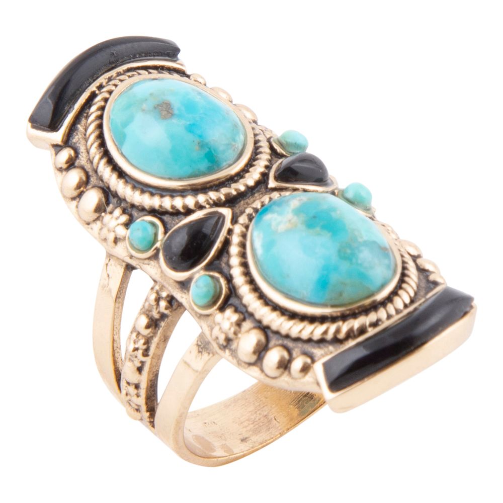 Double Up Blue Turquoise and Black Onyx Golden Ring by Barse Jewelry