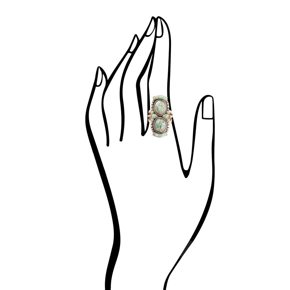 Double Blue Turquoise Golden Shield Ring detail view by Barse Jewelry