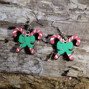 Candy Cane Wooden Earrings | Christmas Holiday Jewelry by Cate's Concepts, LLC