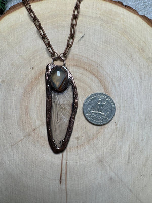 Dragonfly Wing and Agate Necklace detail view by Copper Ashes