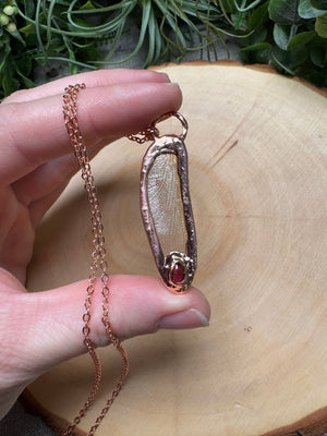Dragonfly Wing and Garnet Necklace detail view by Copper Ashes