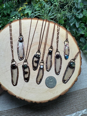 Dragonfly Wing and Obsidian Necklace detail view by Copper Ashes