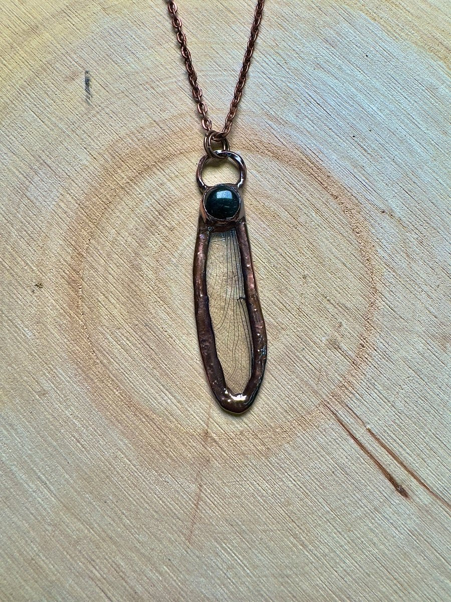 Dragonfly Wing and Obsidian Necklace by Copper Ashes