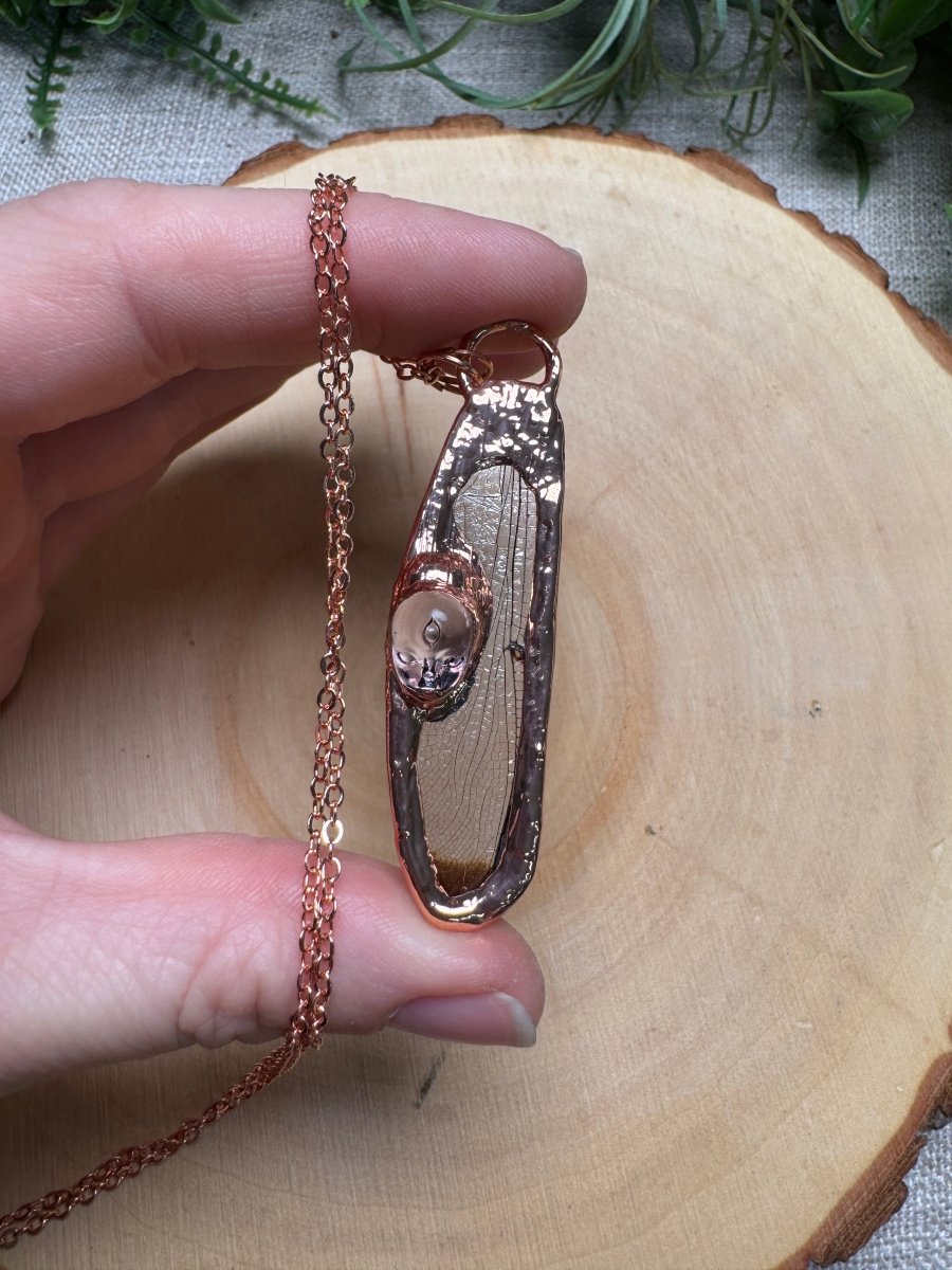 Dragonfly Wing and Resin Face Necklace by Copper Ashes