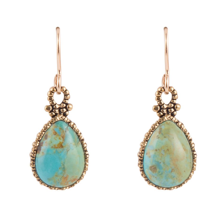 Dreamy Drop Blue Turquoise and Golden Earrings by Barse Jewelry