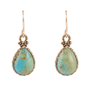Dreamy Drop Blue Turquoise and Golden Earrings by Barse Jewelry