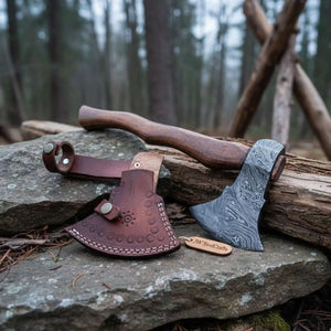 Damascus Steel Bearded Bushcraft Axe for Camping and Woodcraft by JW SteelCrafts, Southern lifestyle apparel main product photo