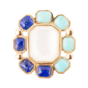Dual Color Blue Lapis Turquoise and White Mother of Pearl Golden Ring detail view by Barse Jewelry