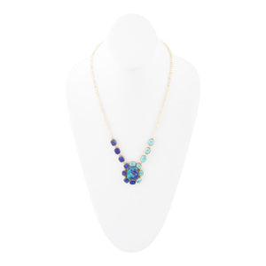 Duality Blue Lapis and Turquoise Golden Pendant Necklace detail view by Barse Jewelry
