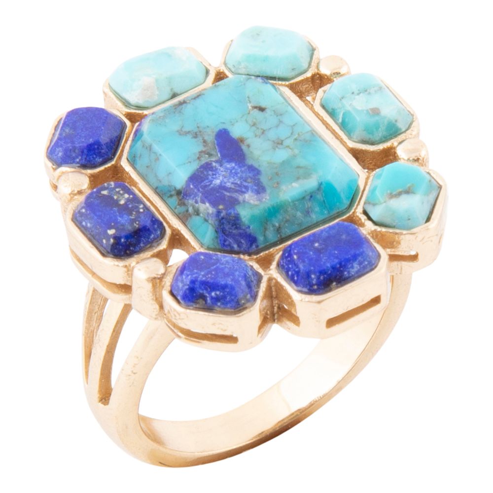 Duality Blue Lapis and Turquoise Golden Statement Ring by Barse Jewelry