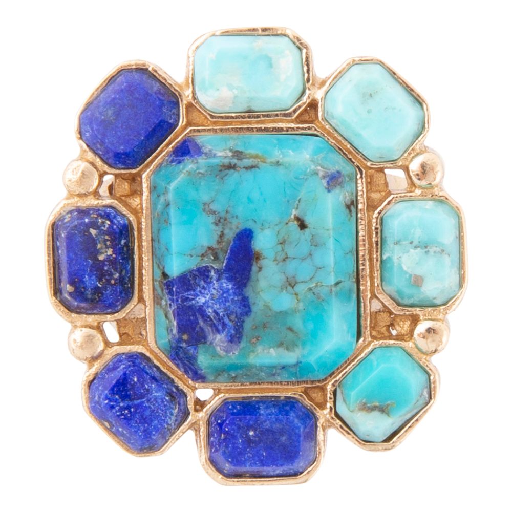 Duality Blue Lapis and Turquoise Golden Statement Ring detail view by Barse Jewelry